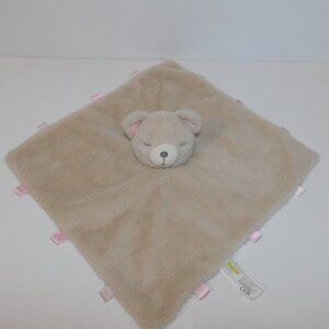 Kellytoy Plush Brown Tan Rattle Bear Security Blanket Pink Ears Baby Lovey Nunu